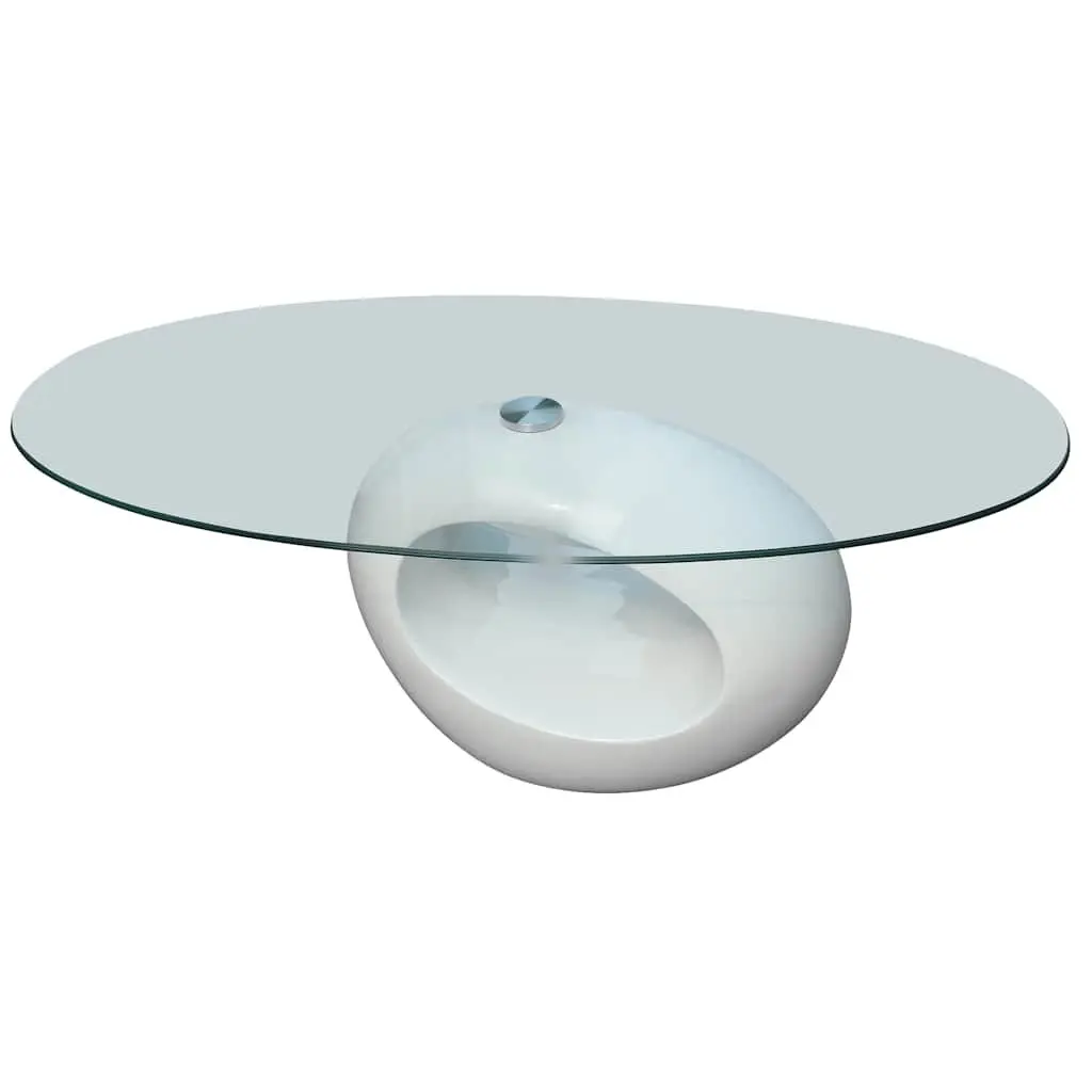 Oval Coffee Table Glass Top High Gloss White Modern