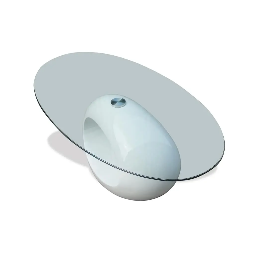 Oval Coffee Table Glass Top High Gloss White Modern