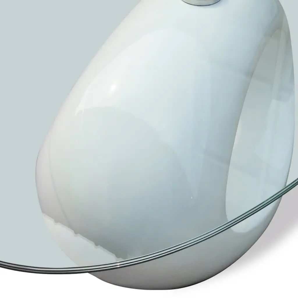 Oval Coffee Table Glass Top High Gloss White Modern