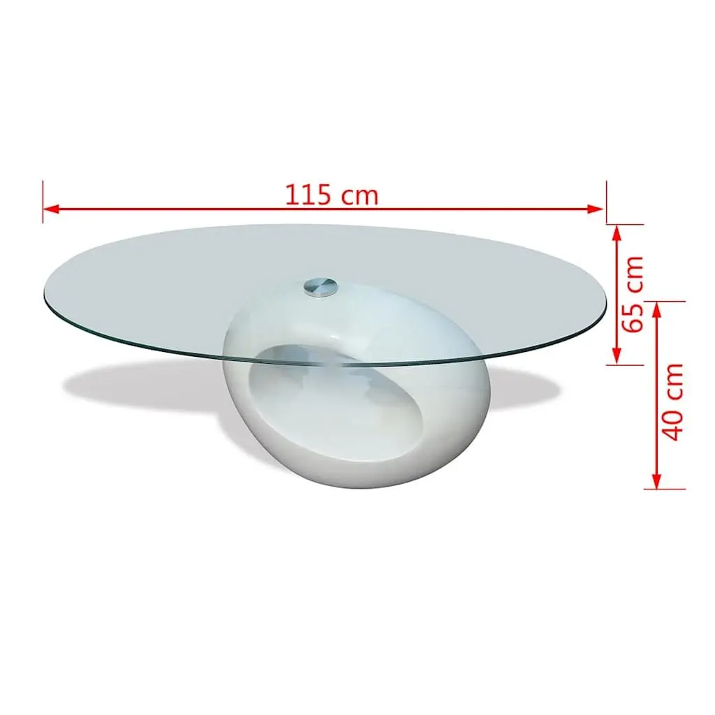 Oval Coffee Table Glass Top High Gloss White Modern