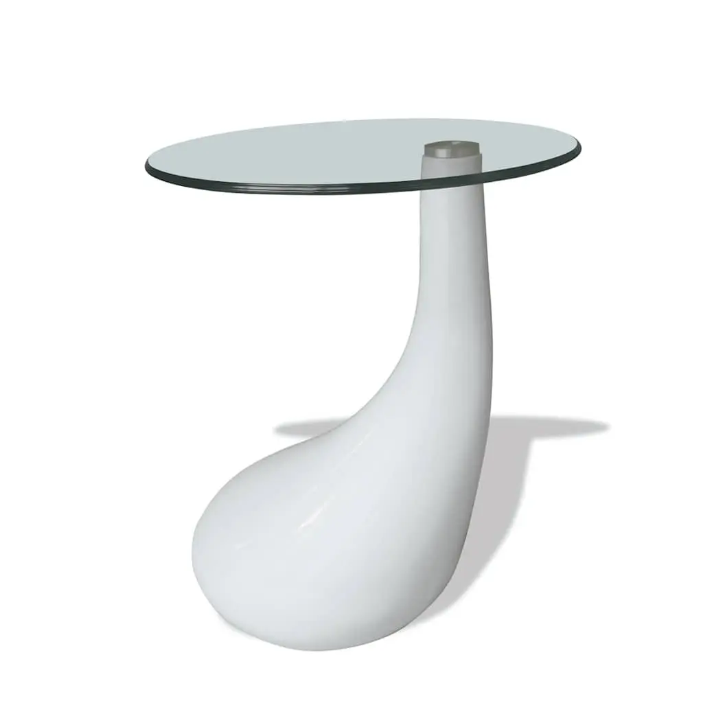 Coffee Table Round Glass Top White High Gloss Water Drop Base Living Room Accent