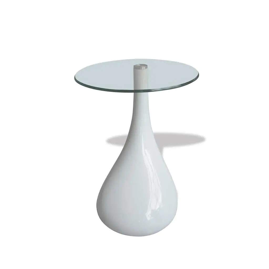 Coffee Table Round Glass Top White High Gloss Water Drop Base Living Room Accent