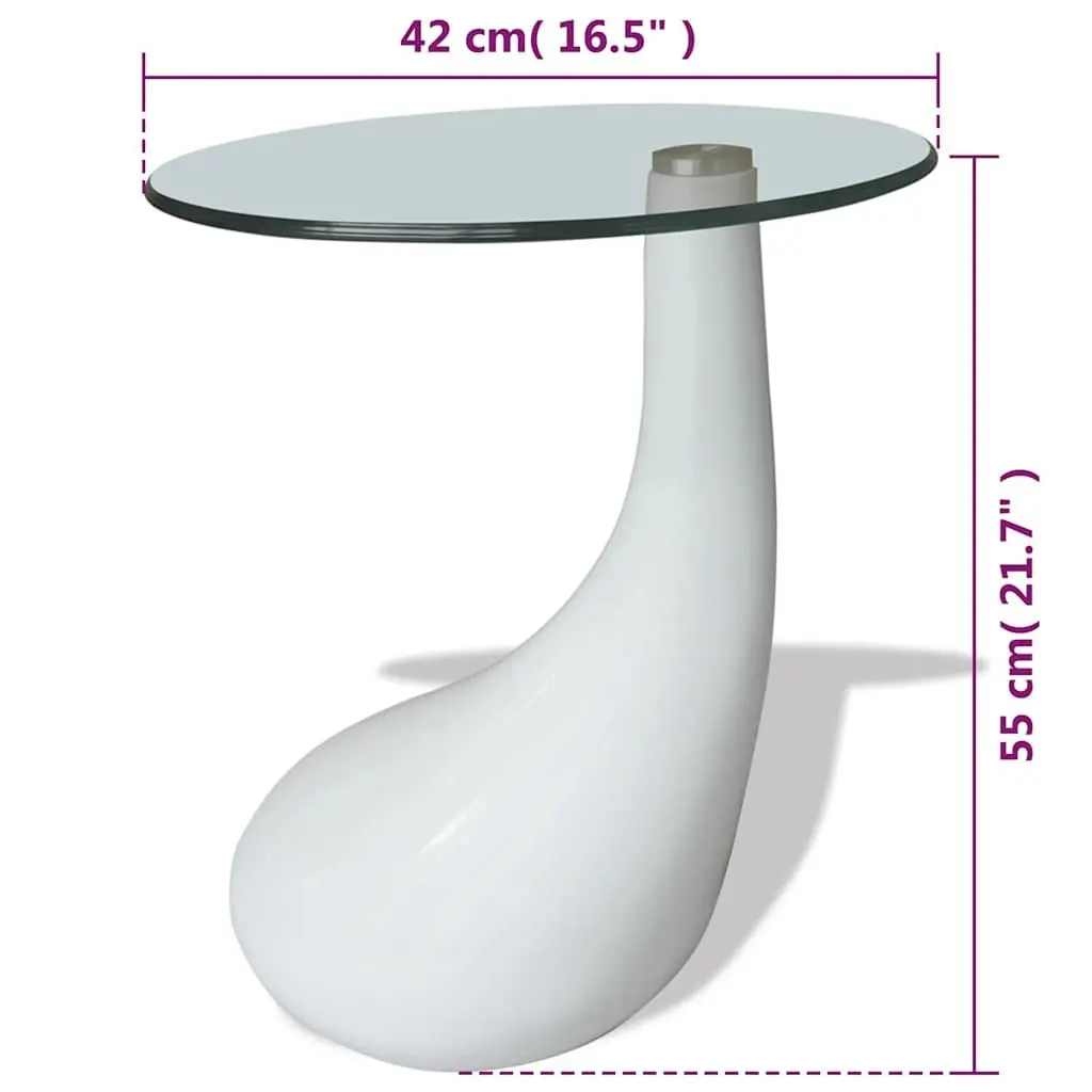 Coffee Table Round Glass Top White High Gloss Water Drop Base Living Room Accent