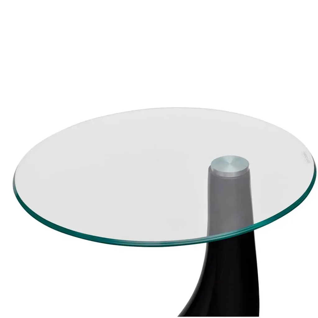 Coffee Table Round Glass Top High Gloss Black Water Drop Base Living Room
