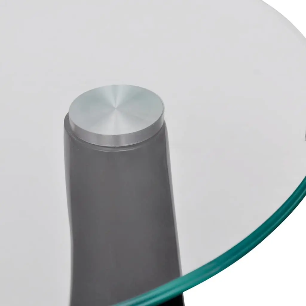 Coffee Table Round Glass Top High Gloss Black Water Drop Base Living Room