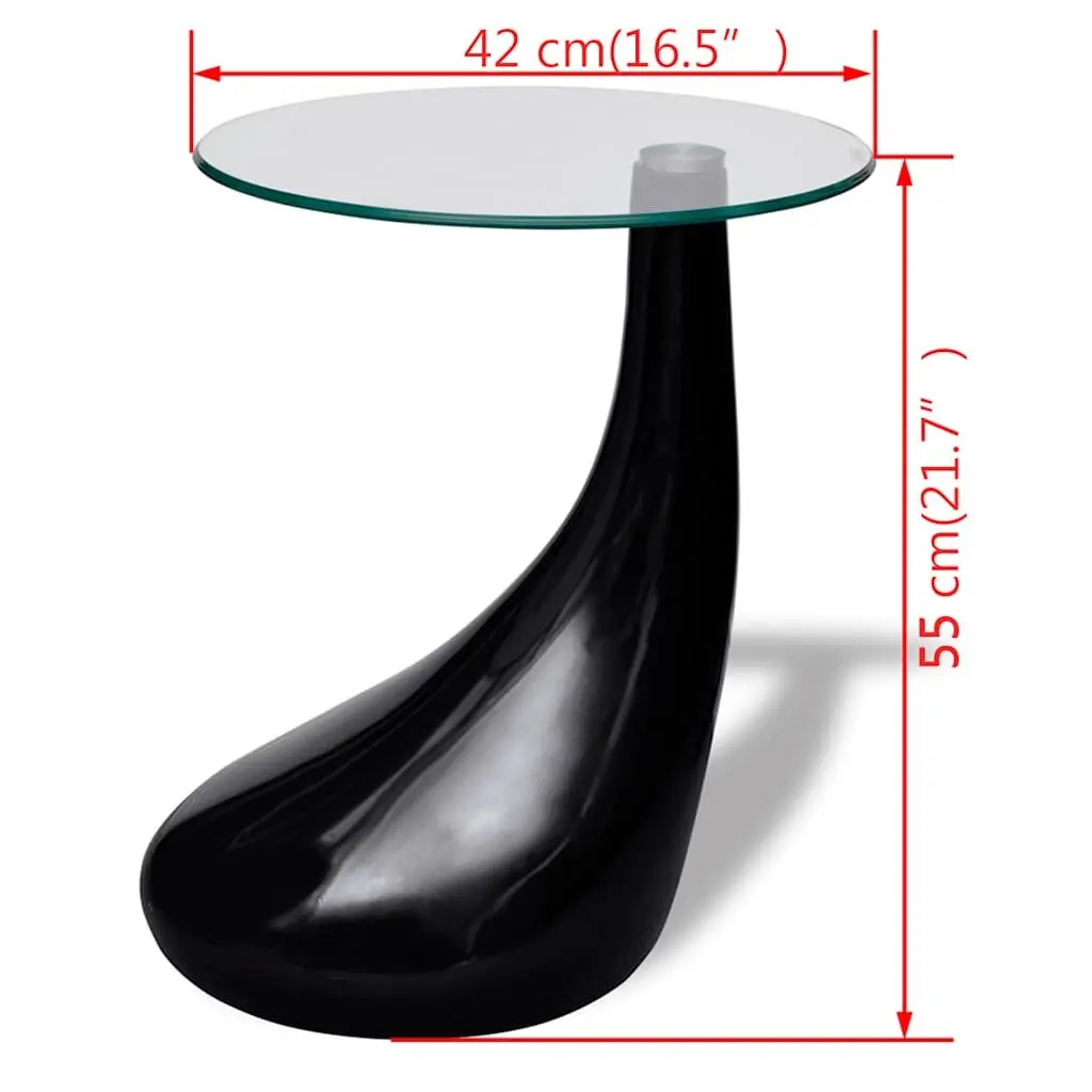 Coffee Table Round Glass Top High Gloss Black Water Drop Base Living Room