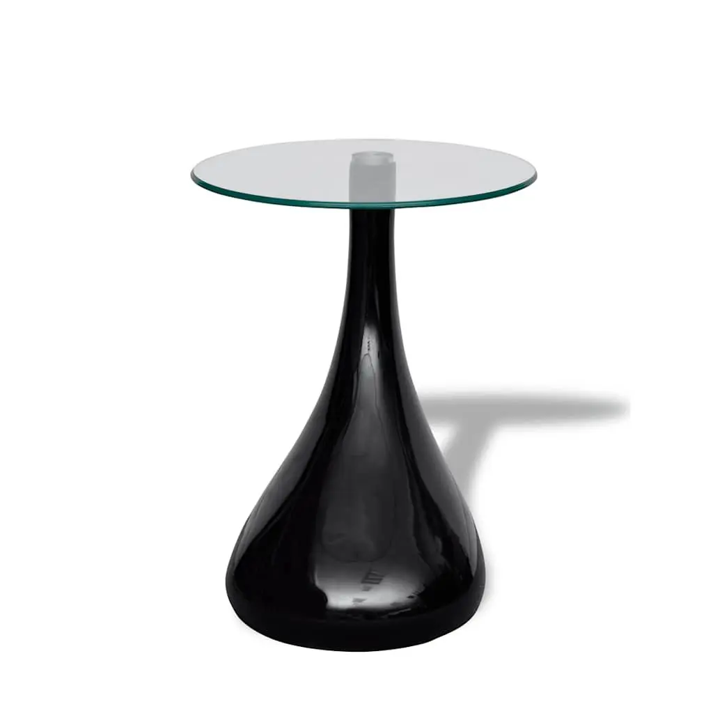 Coffee Table Set Round Glass Top High Gloss Black 2 Pcs