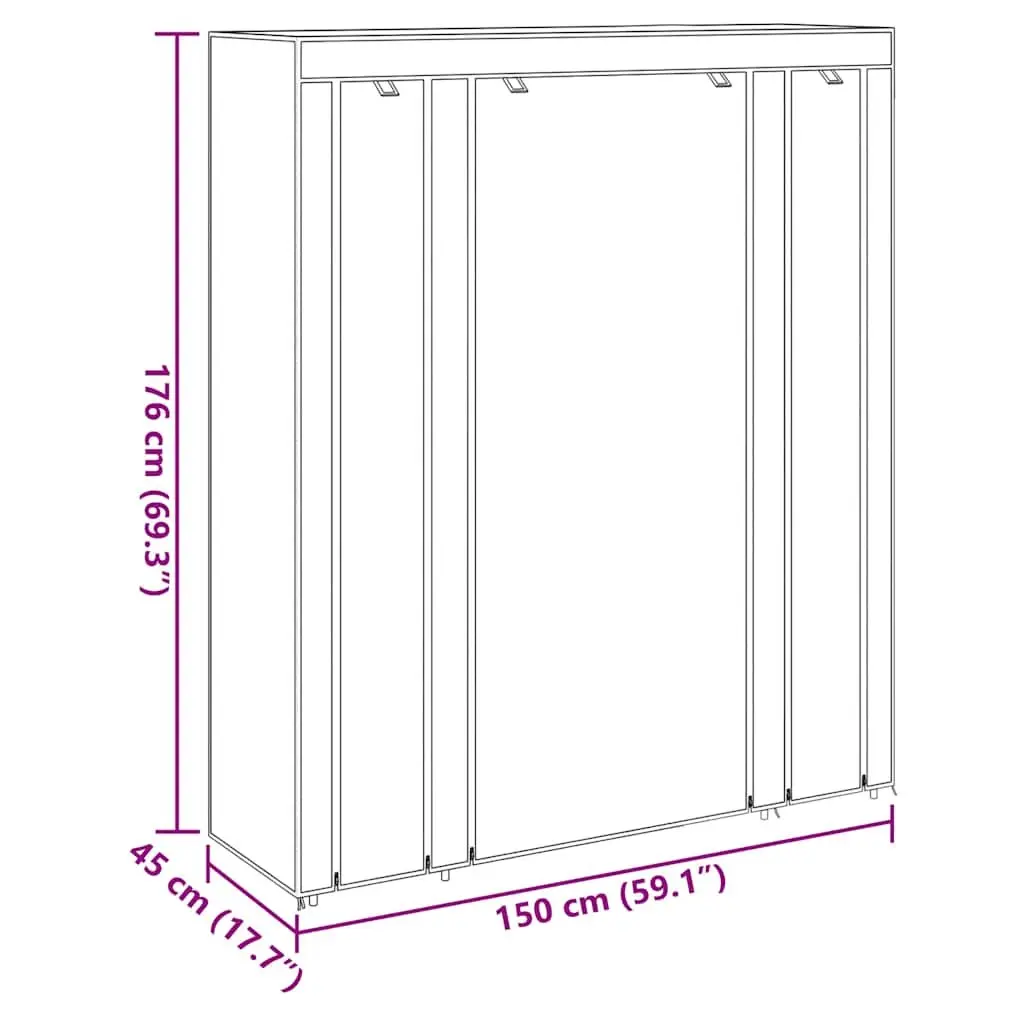 Portable Wardrobe Cabinet Brown Fabric 45x150x176 cm