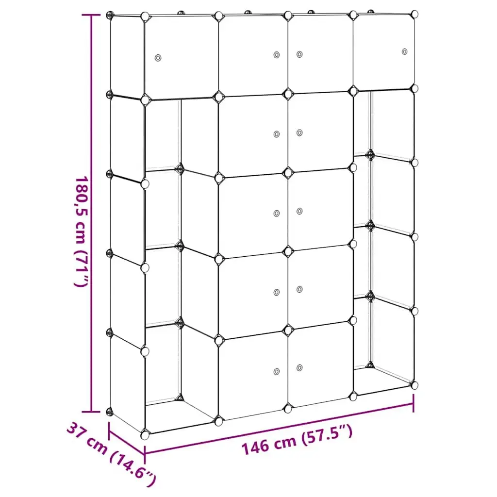Modular Cabinet 14 Compartments Black Wardrobe Storage Cupboard