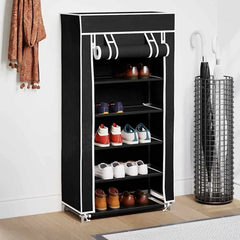 Shoe Cabinet Fabric Organiser 5-Tier with Removable Cover for Neat Storage Black