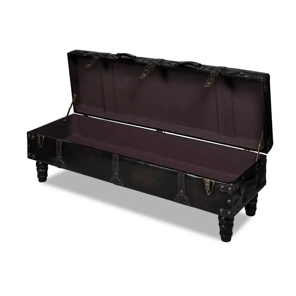 Brown Faux Leather Storage Bench with Tufted Cushion for Hallway and Living Room