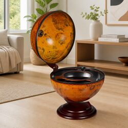 Tabletop Globe Bar Wine Stand Brown Rotating Storage Cabinet Home Decor