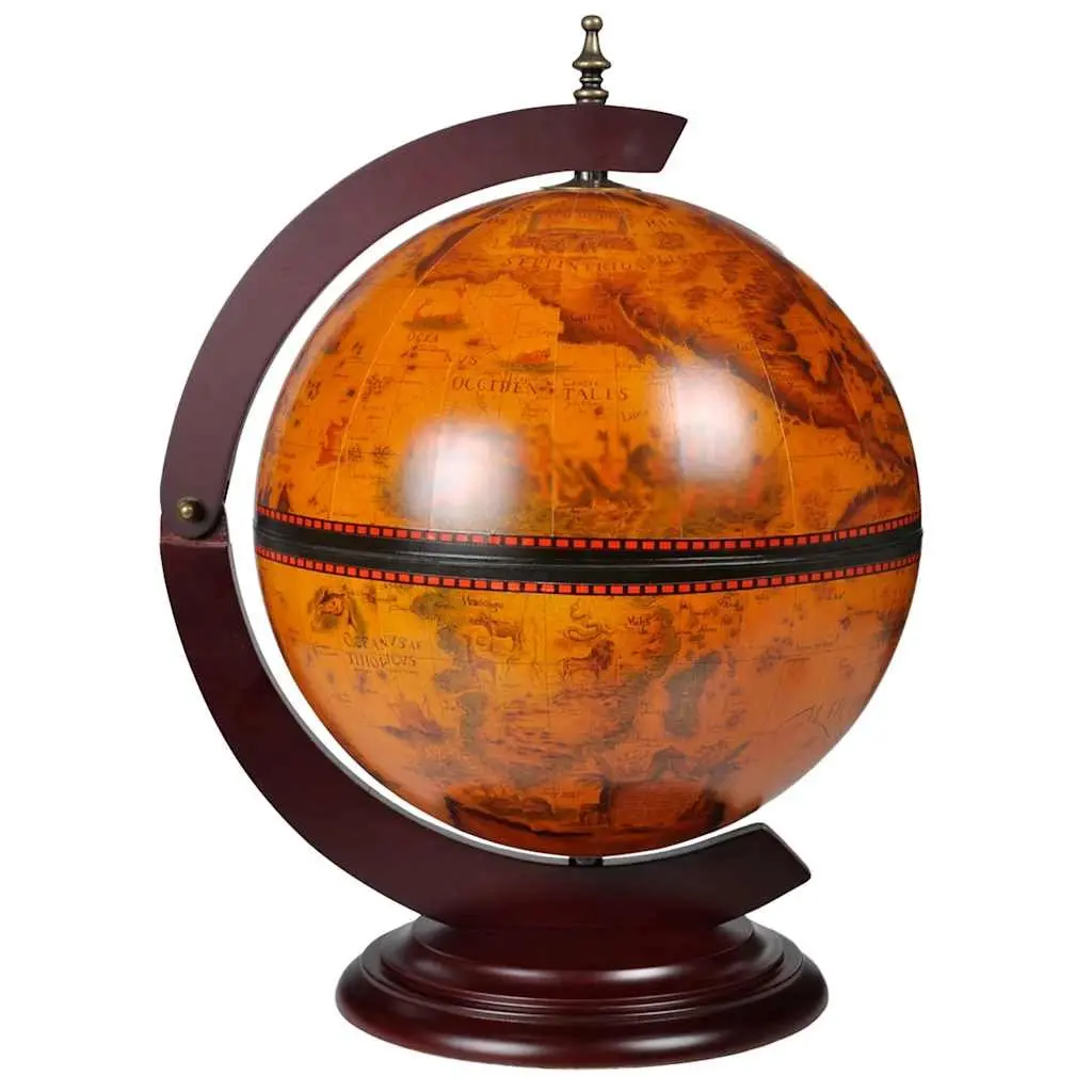 Tabletop Globe Bar Rotating Storage Cabinet Brown