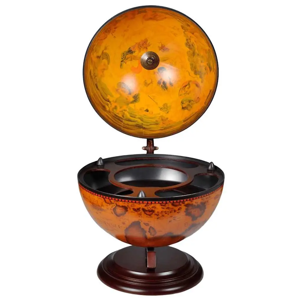 Tabletop Globe Bar Rotating Storage Cabinet Brown