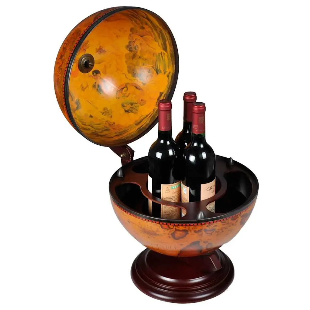Tabletop Globe Bar Rotating Storage Cabinet Brown