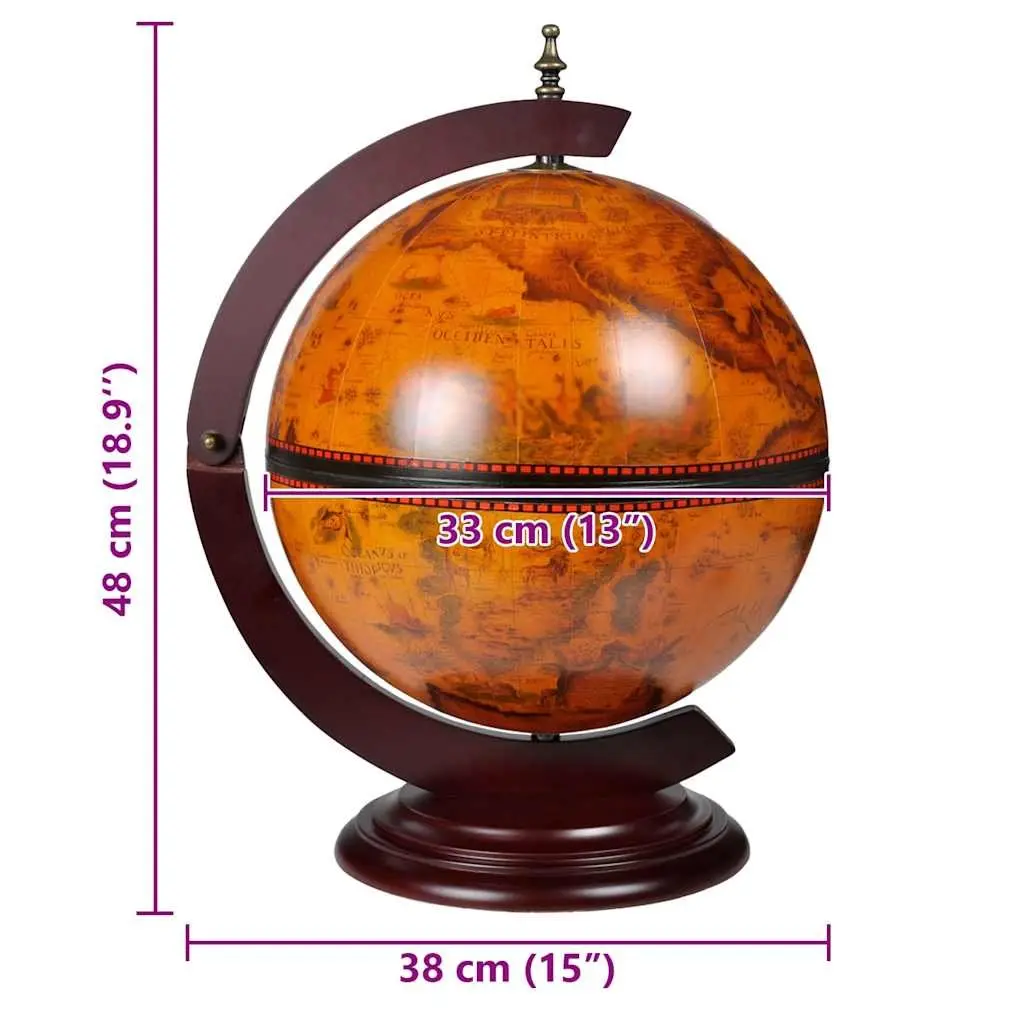 Tabletop Globe Bar Rotating Storage Cabinet Brown