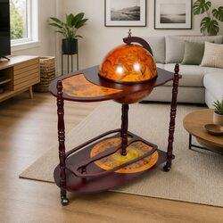 Globe Bar Wine Cabinet Freestanding with Table Brown Wooden Storage Display