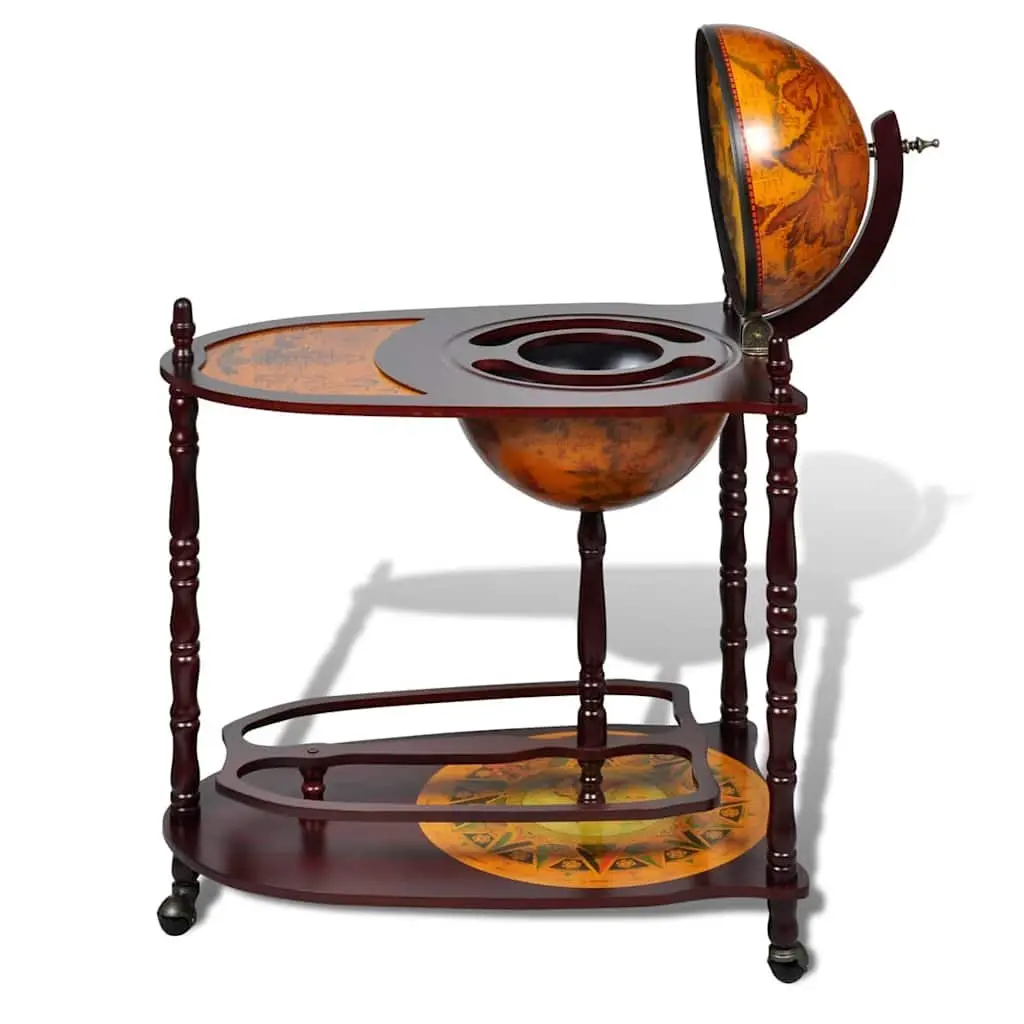 Globe Bar Cabinet Freestanding Wooden Storage Display with Table Brown