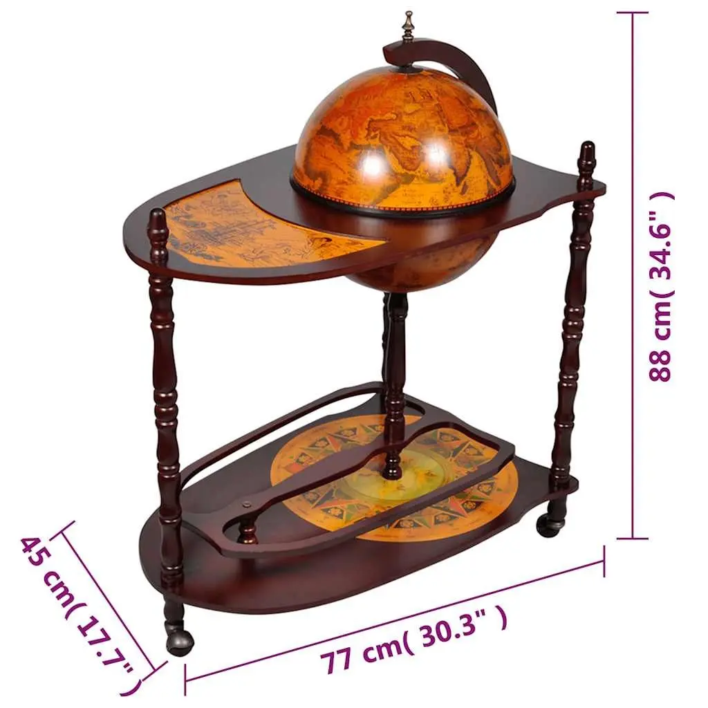 Globe Bar Cabinet Freestanding Wooden Storage Display with Table Brown