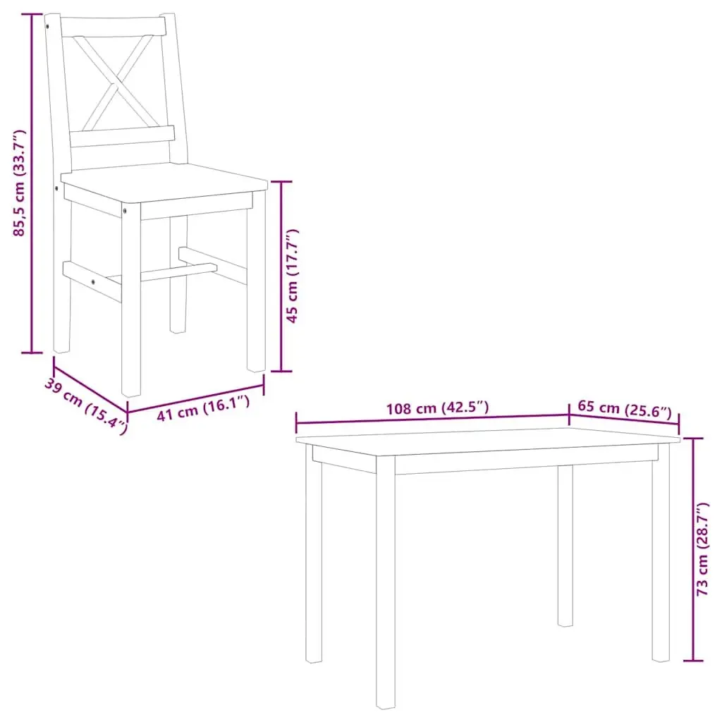 5 Piece Dining Set Table and 4 Chairs Brown White Kitchen Dining Room Furniture