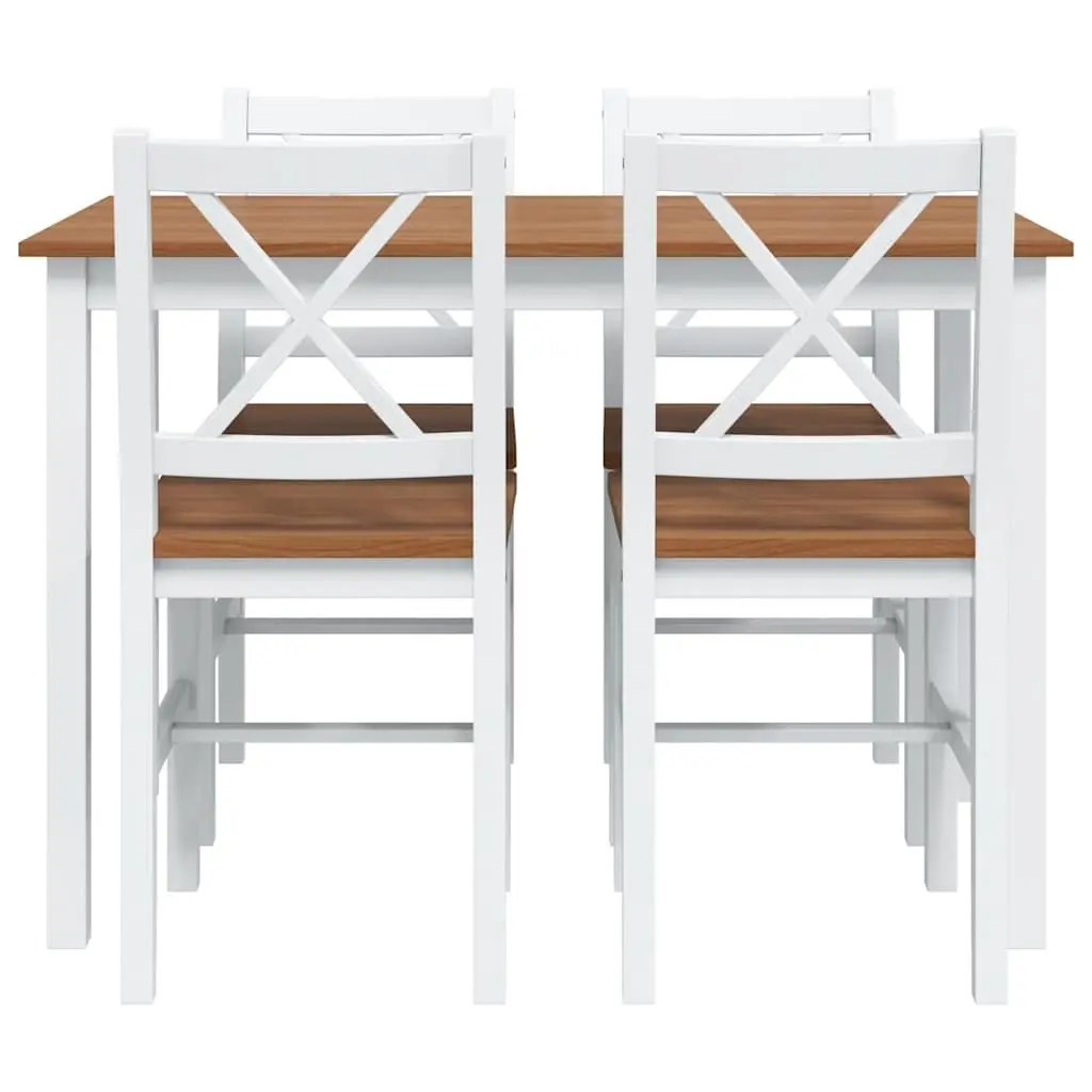 5 Piece Dining Set Table and 4 Chairs Brown White Kitchen Dining Room Furniture