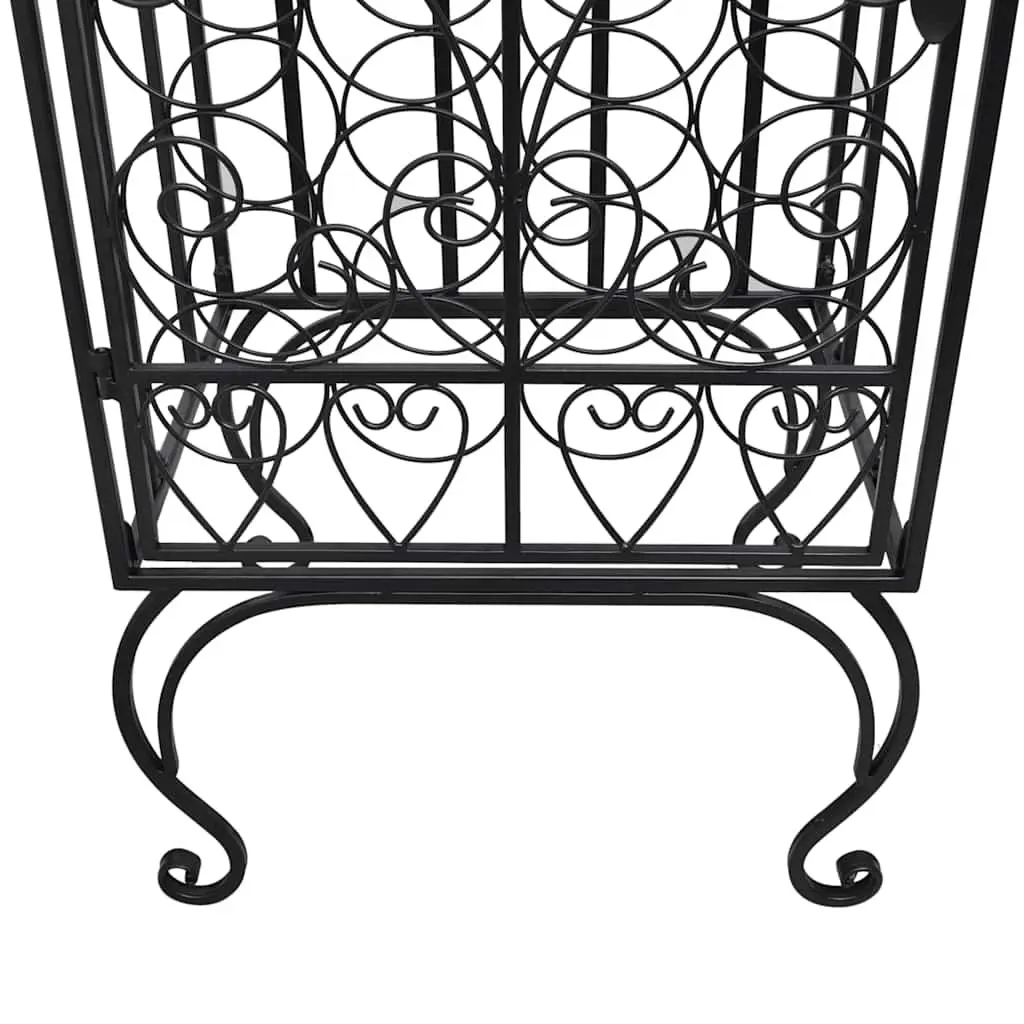 Floor Standing Wine Rack for 28 Bottles Black Metal Storage Cabinet Display