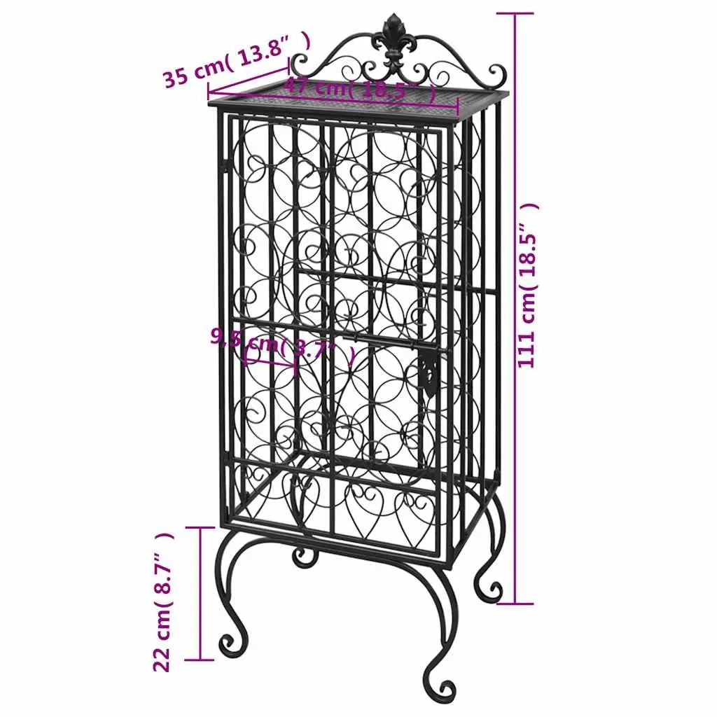 Floor Standing Wine Rack for 28 Bottles Black Metal Storage Cabinet Display