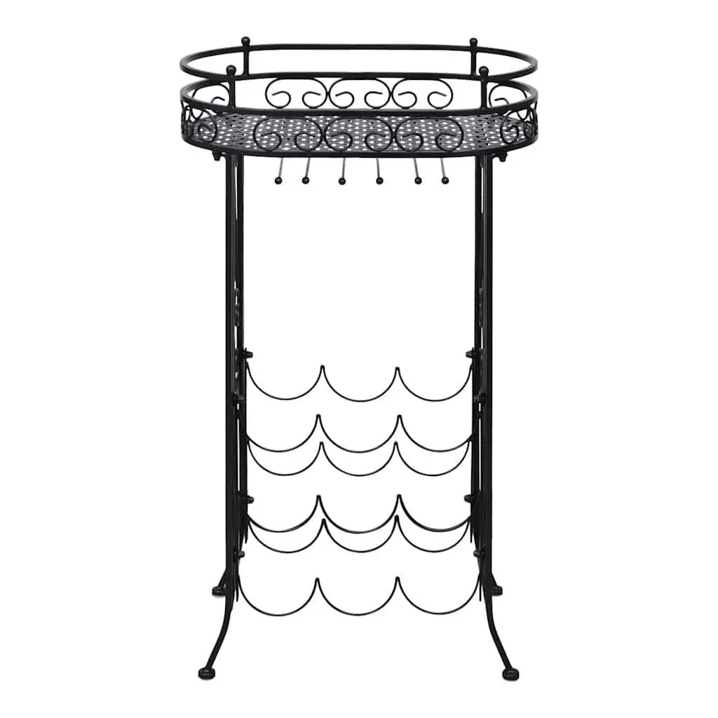 Wine Rack with Glass Holder 9 Bottles Floor Standing Storage Metal Black
