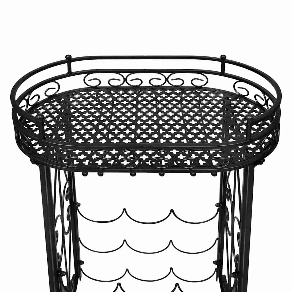Wine Rack with Glass Holder 9 Bottles Floor Standing Storage Metal Black