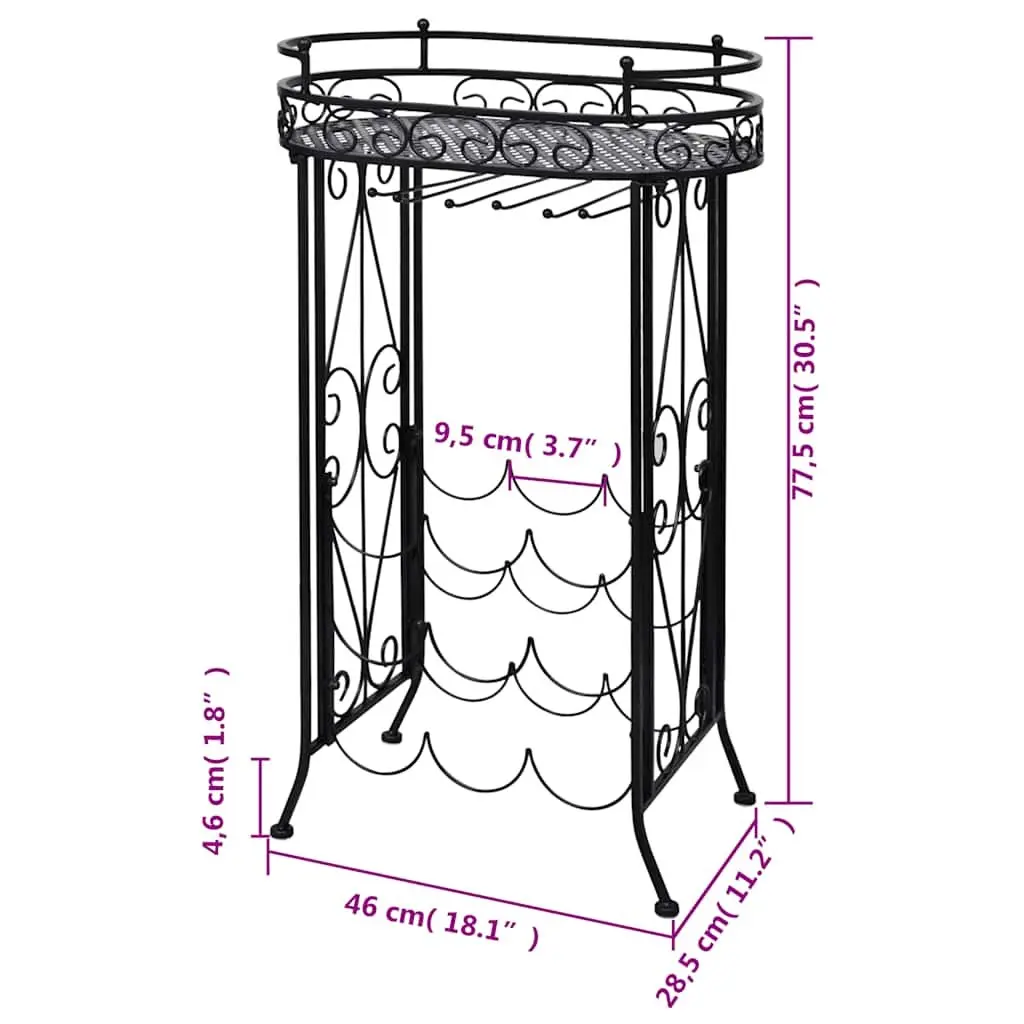 Wine Rack with Glass Holder 9 Bottles Floor Standing Storage Metal Black
