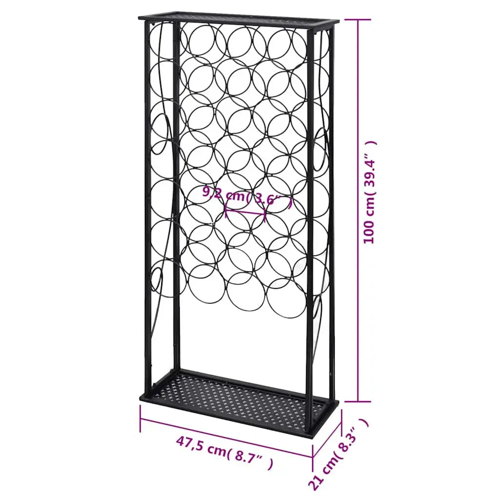 Wine Rack Floor Standing 28 Bottle Storage Black Metal Display Stand Holder