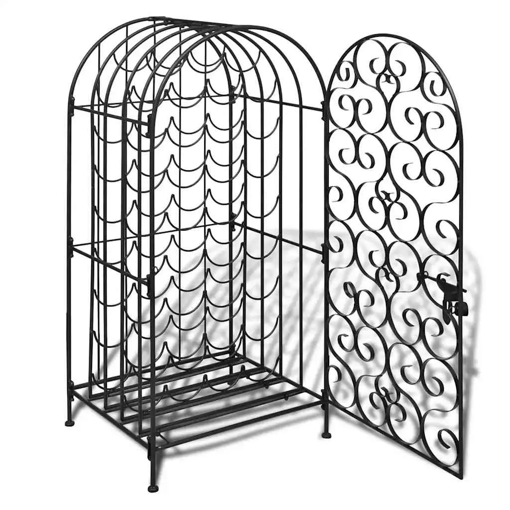 Wine Rack Floor Standing Black Metal 35 Bottle Storage Cabinet