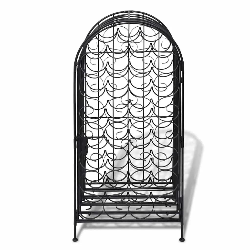 Wine Rack Floor Standing Black Metal 35 Bottle Storage Cabinet