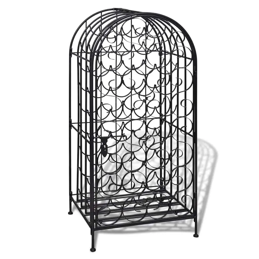 Wine Rack Floor Standing Black Metal 35 Bottle Storage Cabinet