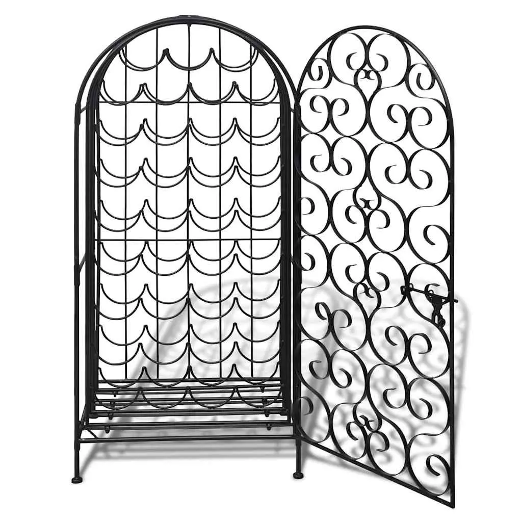 Wine Rack Floor Standing Black Metal 35 Bottle Storage Cabinet