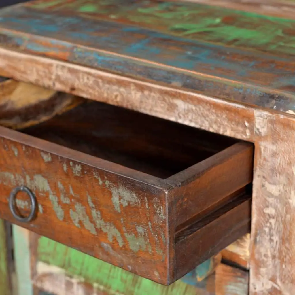 Reclaimed Wood End Table Antique Style with Drawer and Door Storage