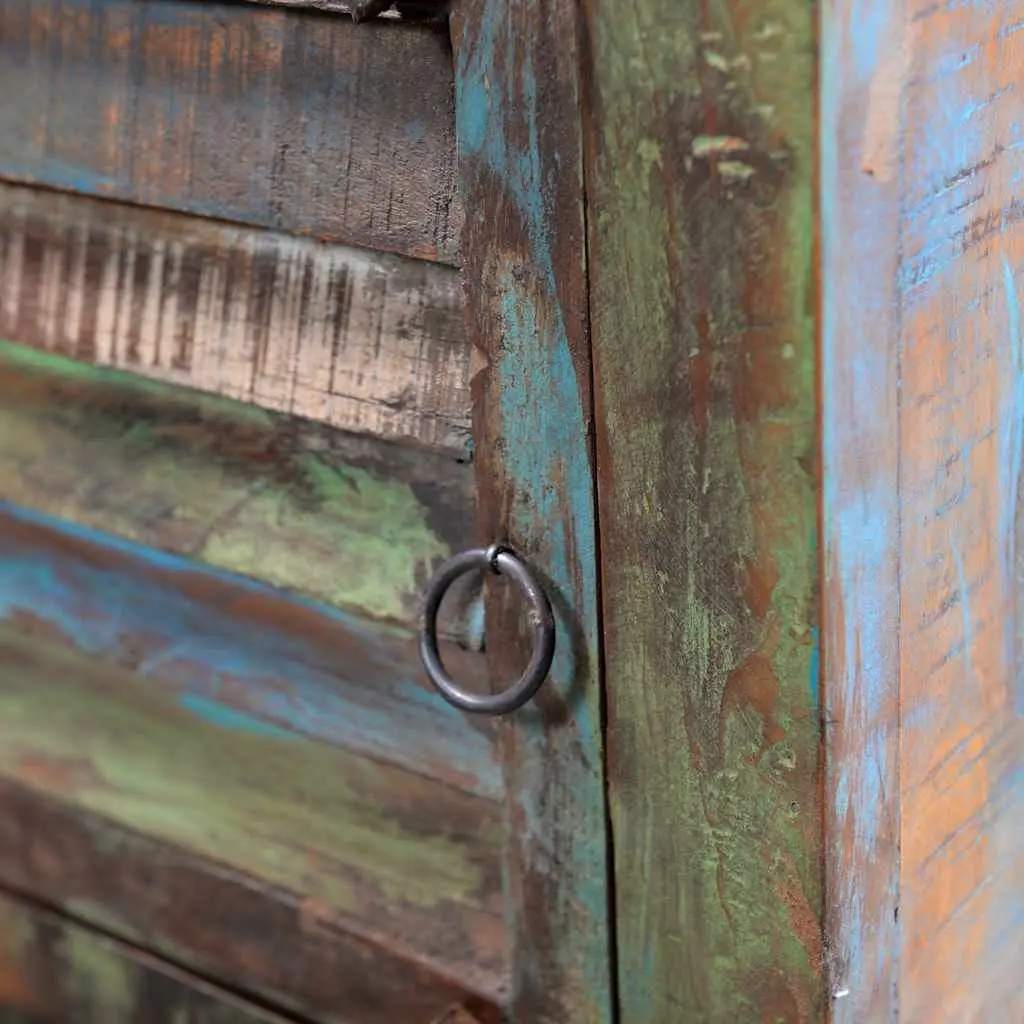 Reclaimed Wood End Table Antique Style with Drawer and Door Storage