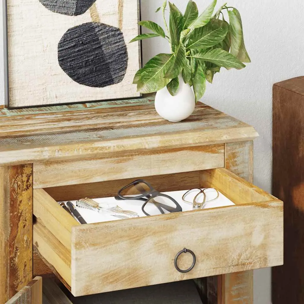 Reclaimed Wood End Table Antique Style with Drawer and Door Storage