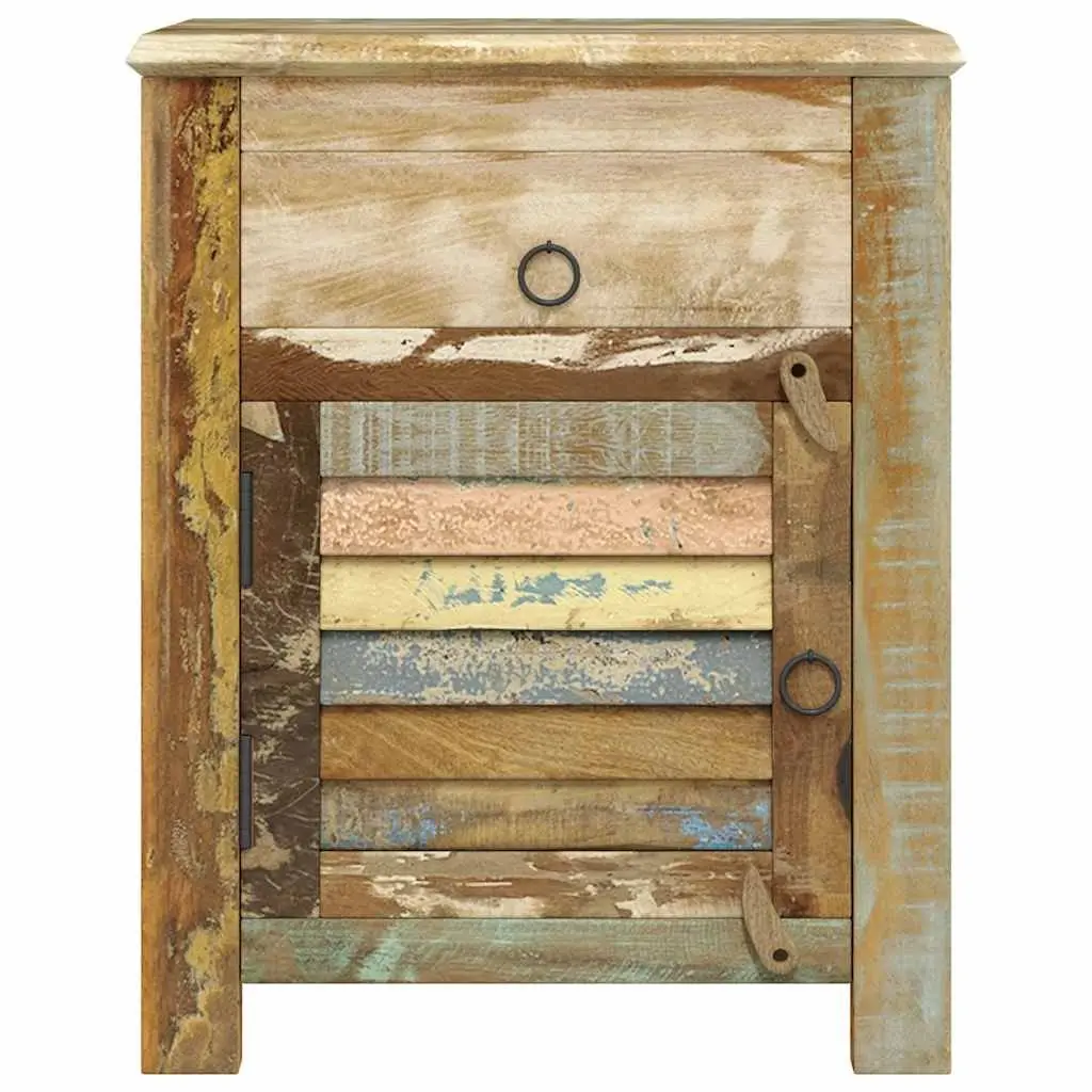 Reclaimed Wood End Table Antique Style with Drawer and Door Storage