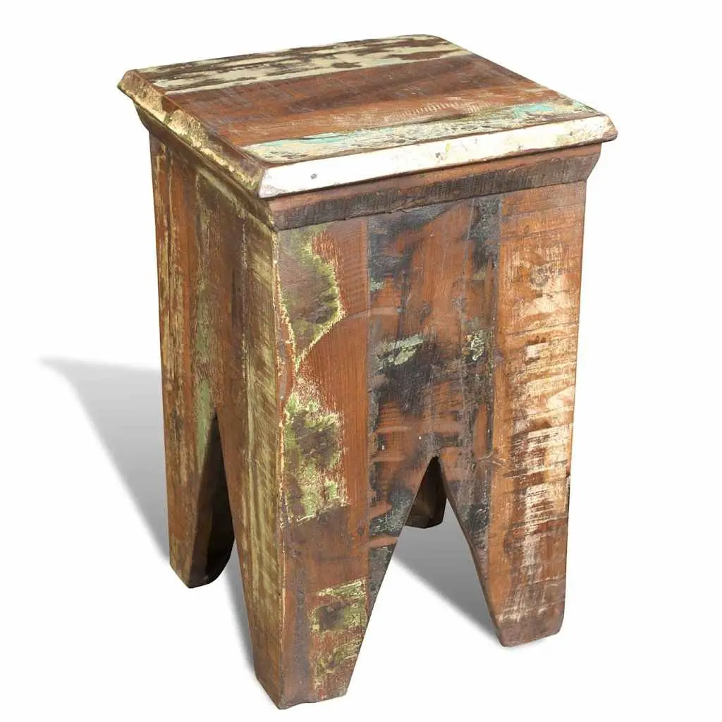 Wooden Stool Reclaimed Wood Antique Style Compact Vintage Furniture