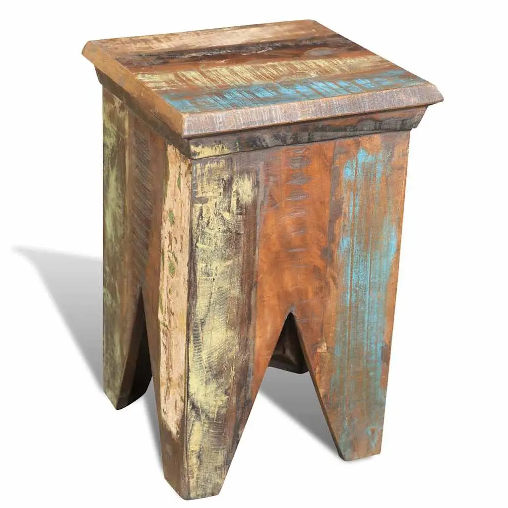 Wooden Stool Reclaimed Wood Antique Style Compact Vintage Furniture