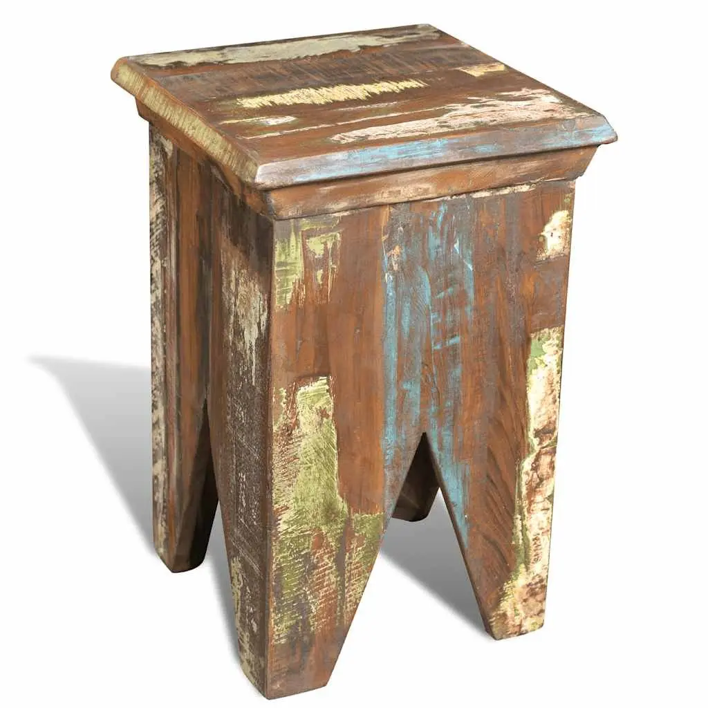 Wooden Stool Reclaimed Wood Antique Style Compact Vintage Furniture