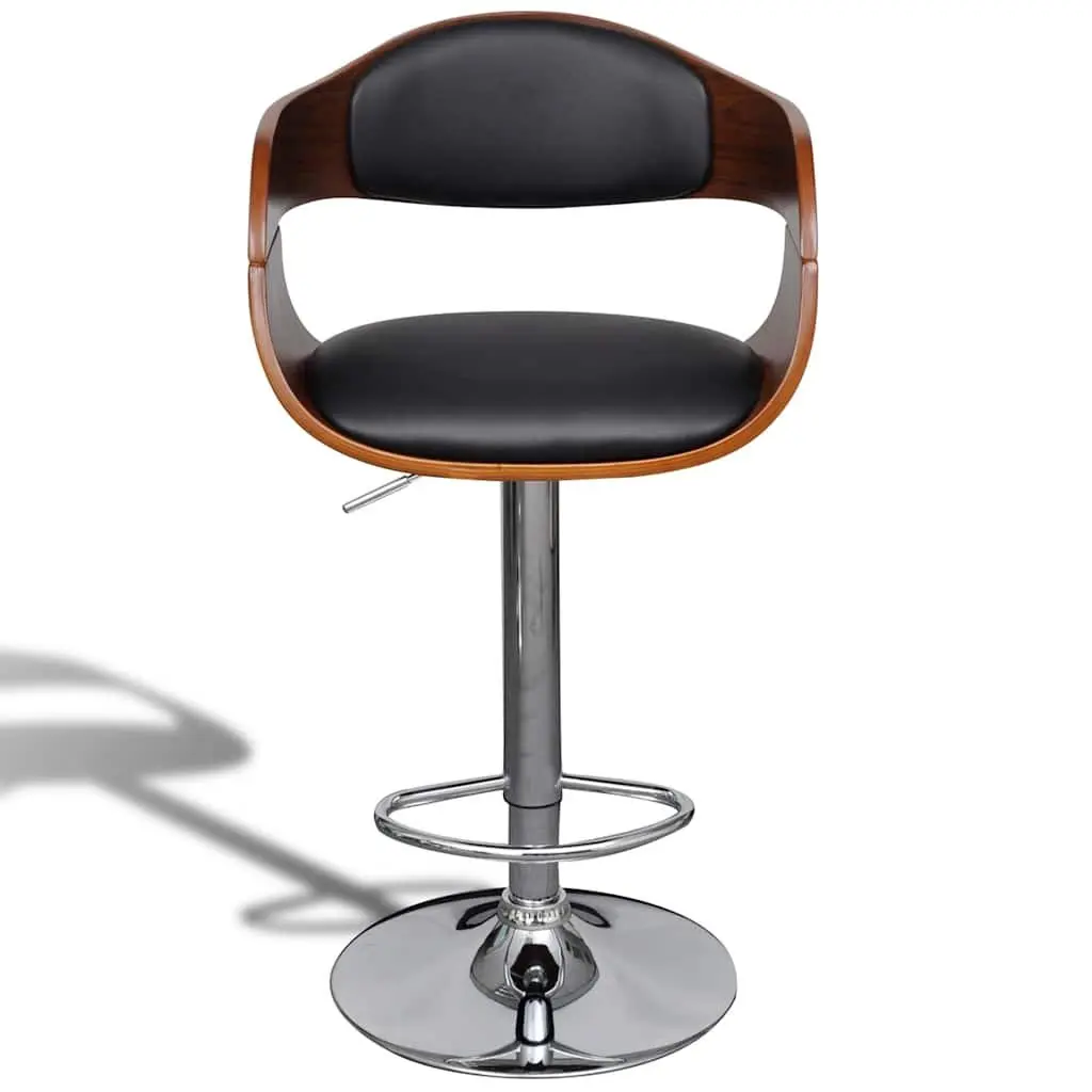 Bar Stool Bent Wood Frame Faux Leather Padded Seat Height Adjustable
