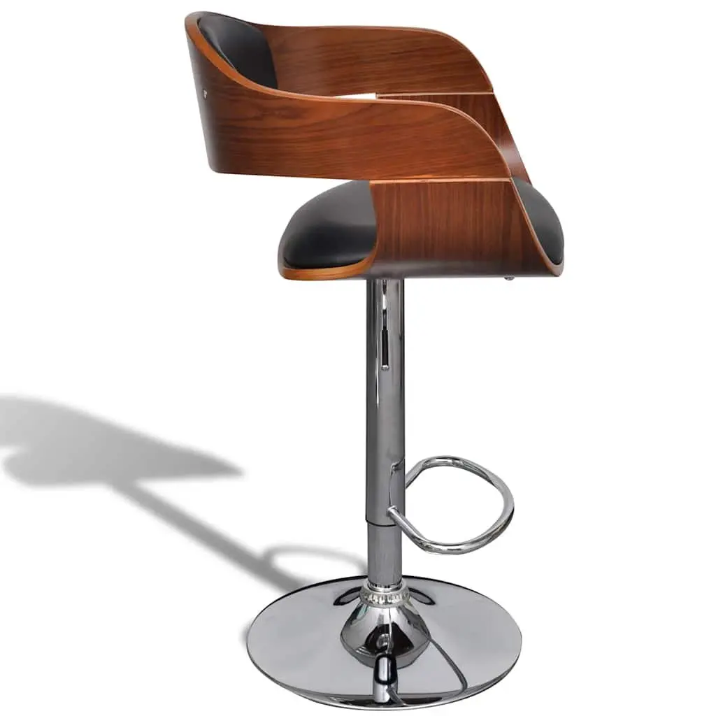 Bar Stool Bent Wood Frame Faux Leather Padded Seat Height Adjustable