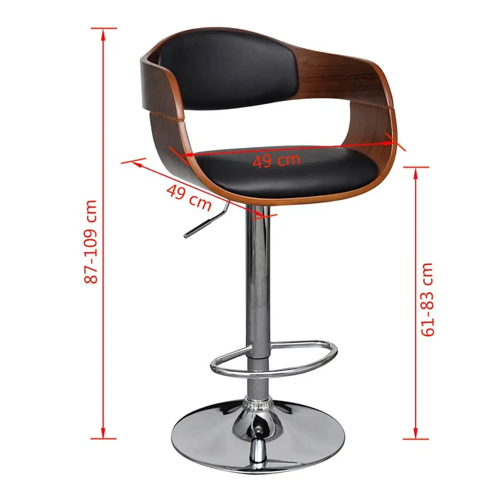 Bar Stool Bent Wood Frame Faux Leather Padded Seat Height Adjustable