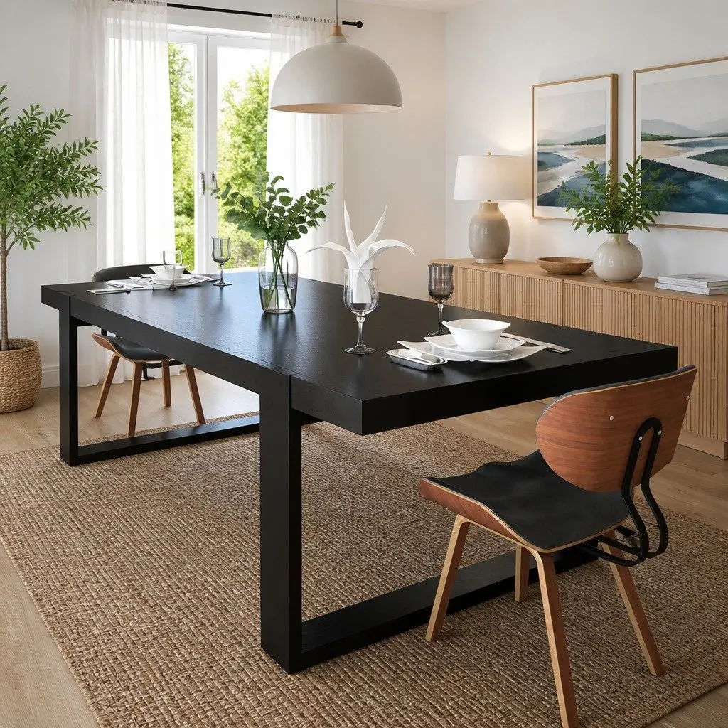 Dining Chairs 2 pcs Bent Wood Frame Faux Leather Kitchen Seating Set Black