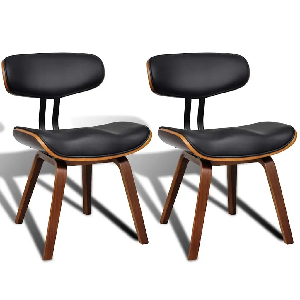 Dining Chairs 2 pcs Bent Wood Frame Faux Leather Kitchen Seating Set Black