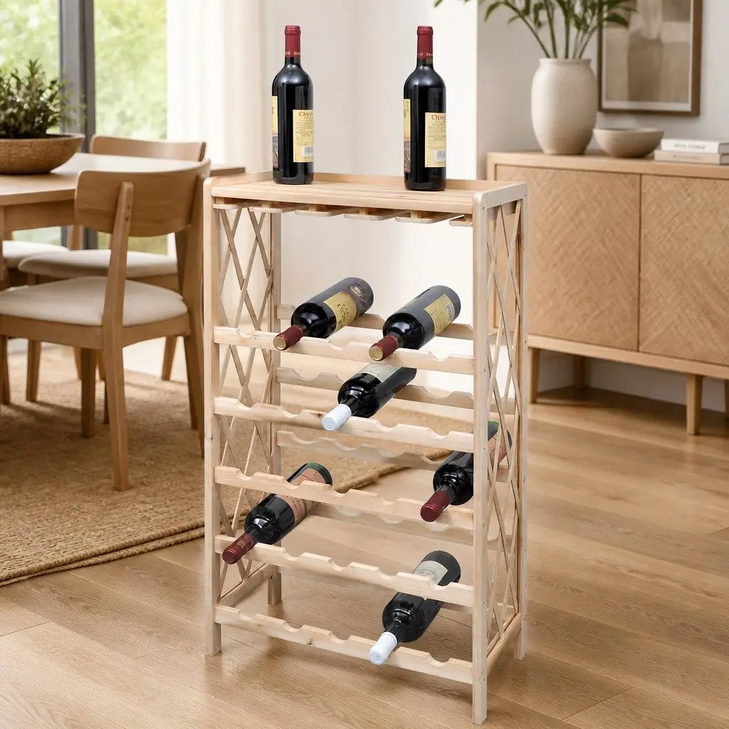 25-Bottle Solid Fir Wood Wine Rack