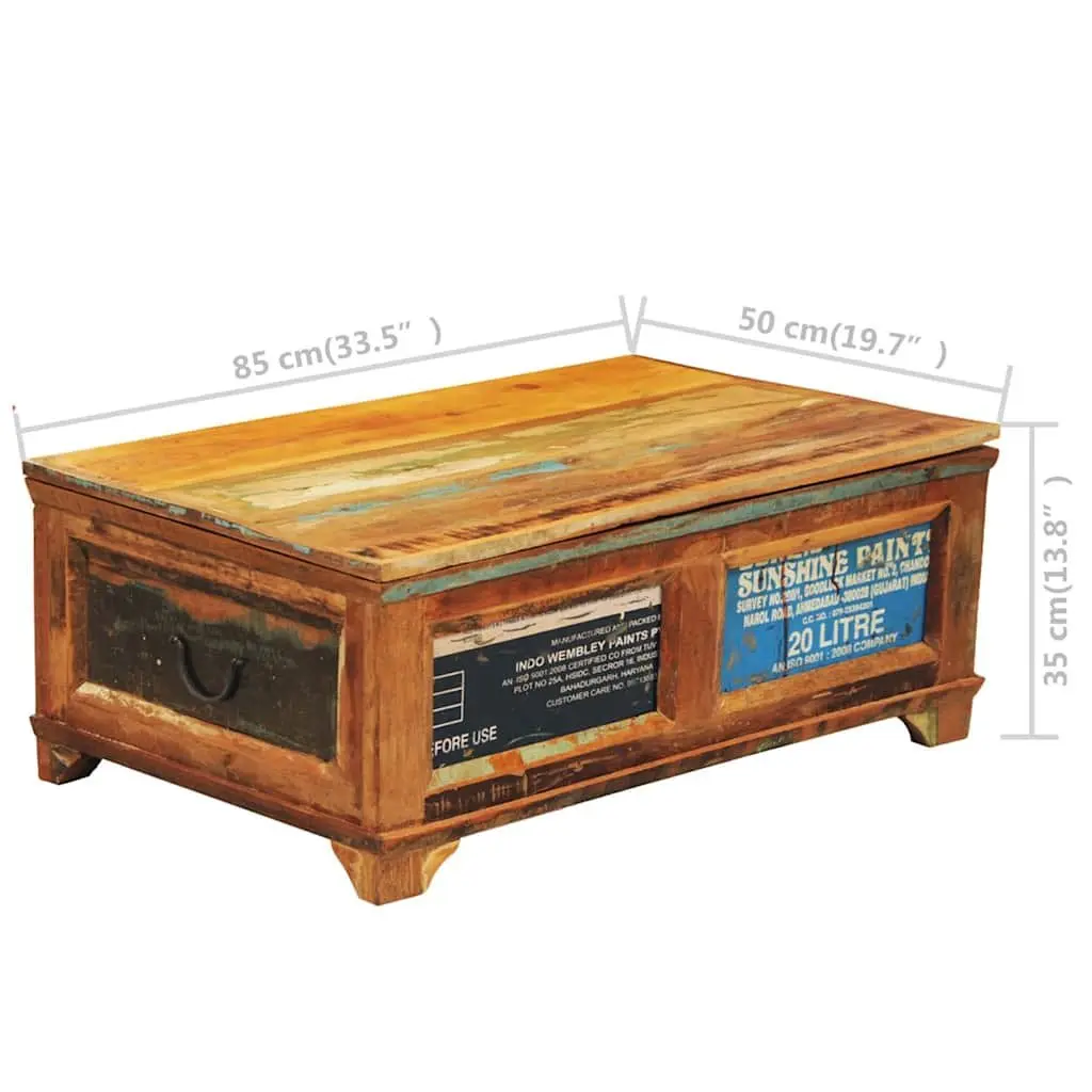 Vintage Coffee Table Brown Handmade Reclaimed Wood with Storage Compartment