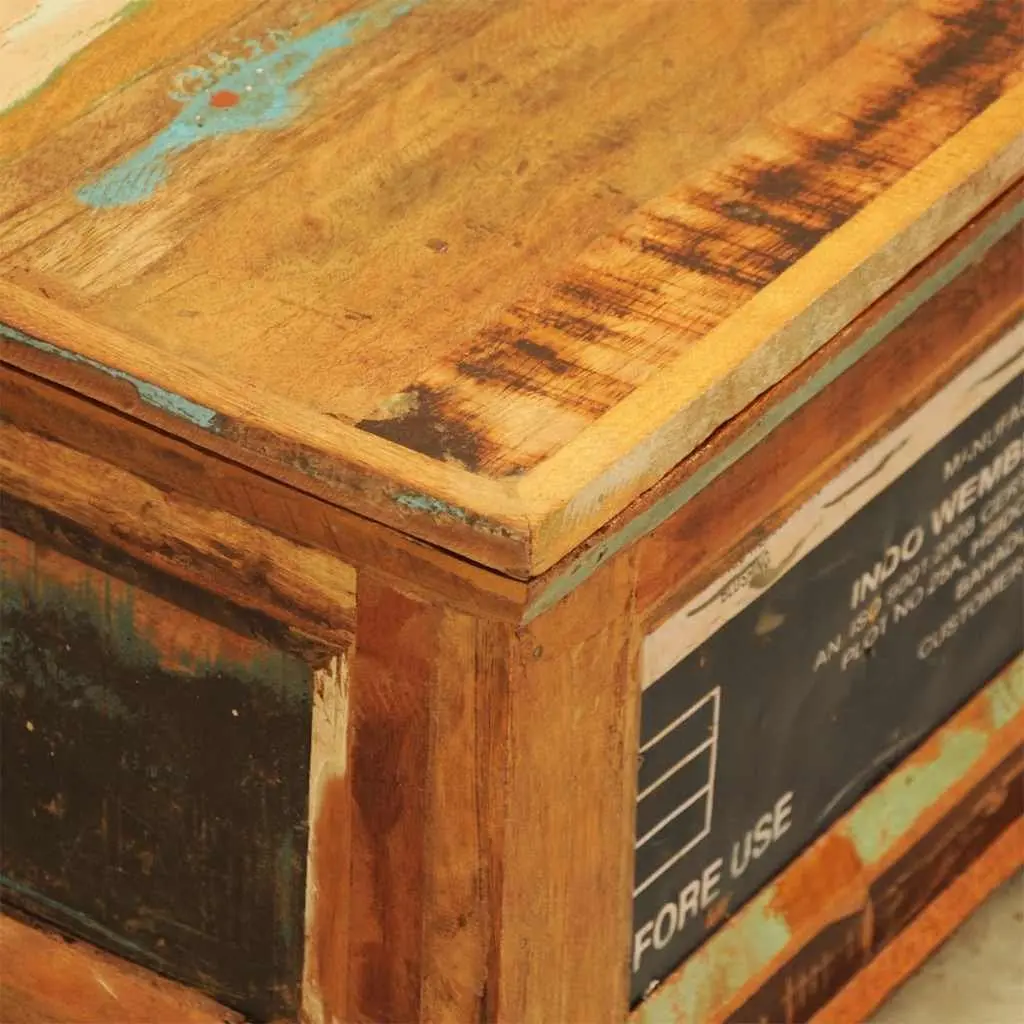 Vintage Coffee Table Brown Handmade Reclaimed Wood with Storage Compartment